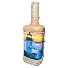 Hand Painted Nautical Glass Bottle Lighthouse Ocean Rope Decor Coastal 13