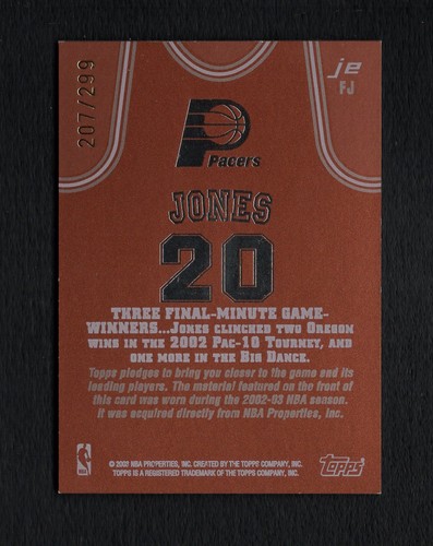 2002-03 Topps Jersey Edition #JEFJ Fred Jones Copper #/299 - Picture 2 of 2