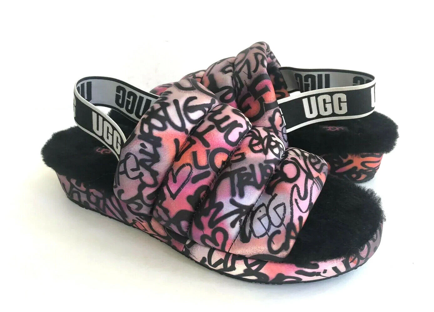 UGG PUFF YEAH POP GRAFFITI MULTI MOCASSINO SANDALO SLIP ON US 7 EU 38 UK 5
