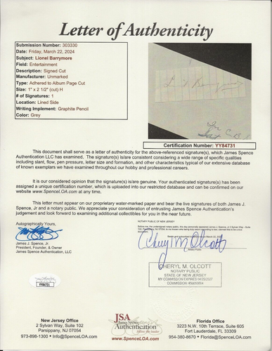 Lionel Barrymore VERO FIRMATO Album Page JSA LOA Autografato A Wonderful Life - Foto 2 di 2