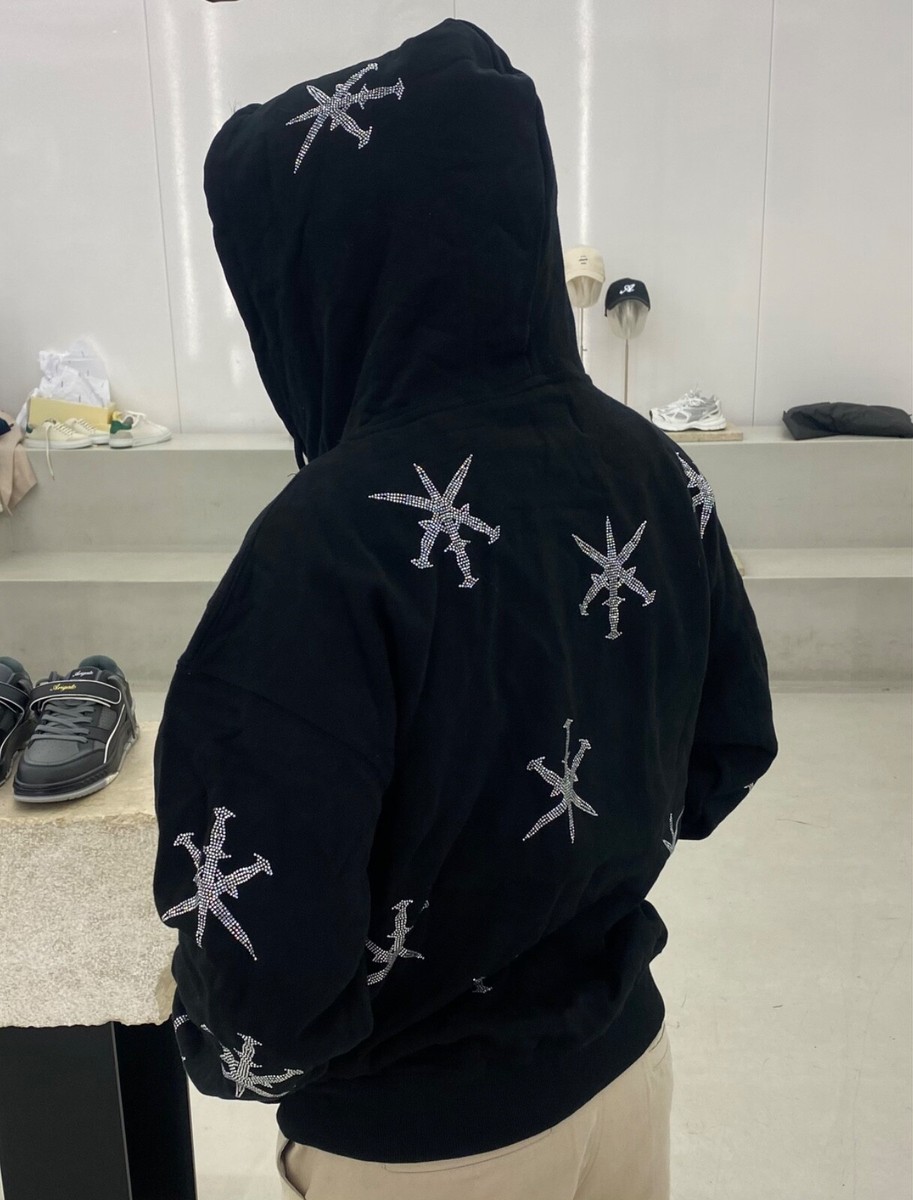 Black Unknown Zip Up Hoodie UNKNOWN LONDON Rhinestone Hoodie 