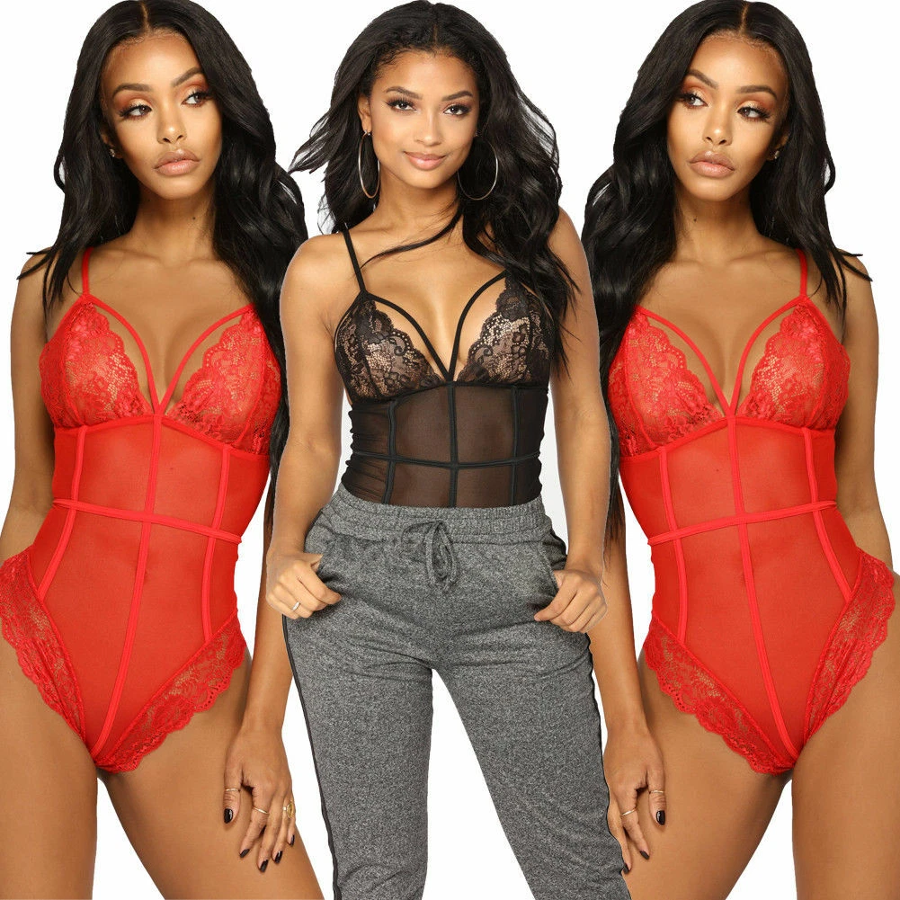 Women Sexy Lingerie Lace Bodysuit One Piece Teddy Underwear Shapewear  Nightwear