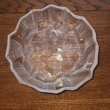 Mikasa Crystal Ice Castles Frosted 80s Glass Round Vintage Bowl 7.5" Xmas WINTER