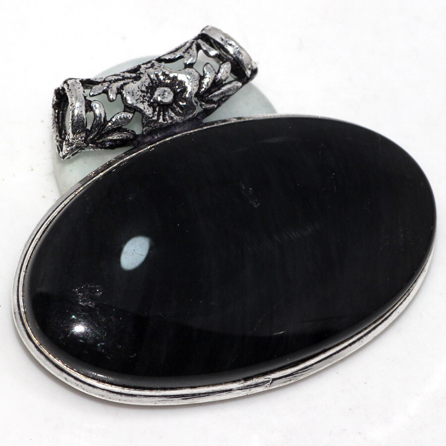 Black Obsidian 925 Silver Plated Chunky Gemstone Pendant 1.5