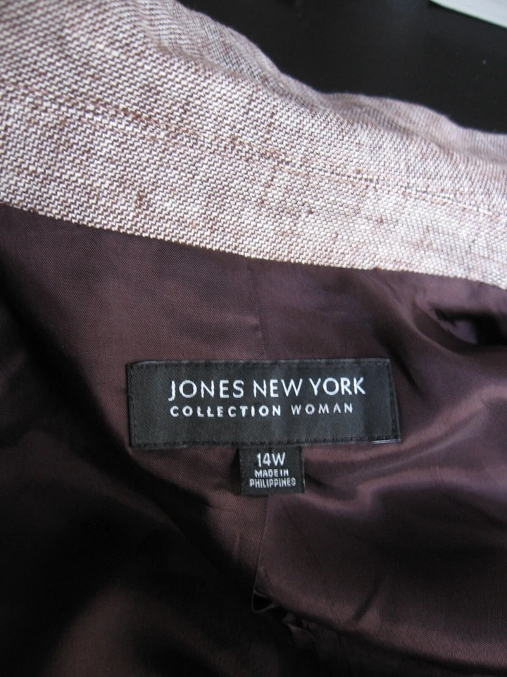 Blazer W2 Jones New York NUEVO Para Mujer Cacao 1 Botón Mangas Largas Forrado Lino 14W Foto 4 de 4