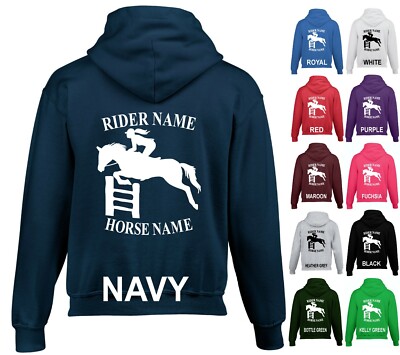 Personalisierter Hoodie Pferd Rücksprung Druck Reitsport Pony Jockey Liebhaber Cob Geschenke