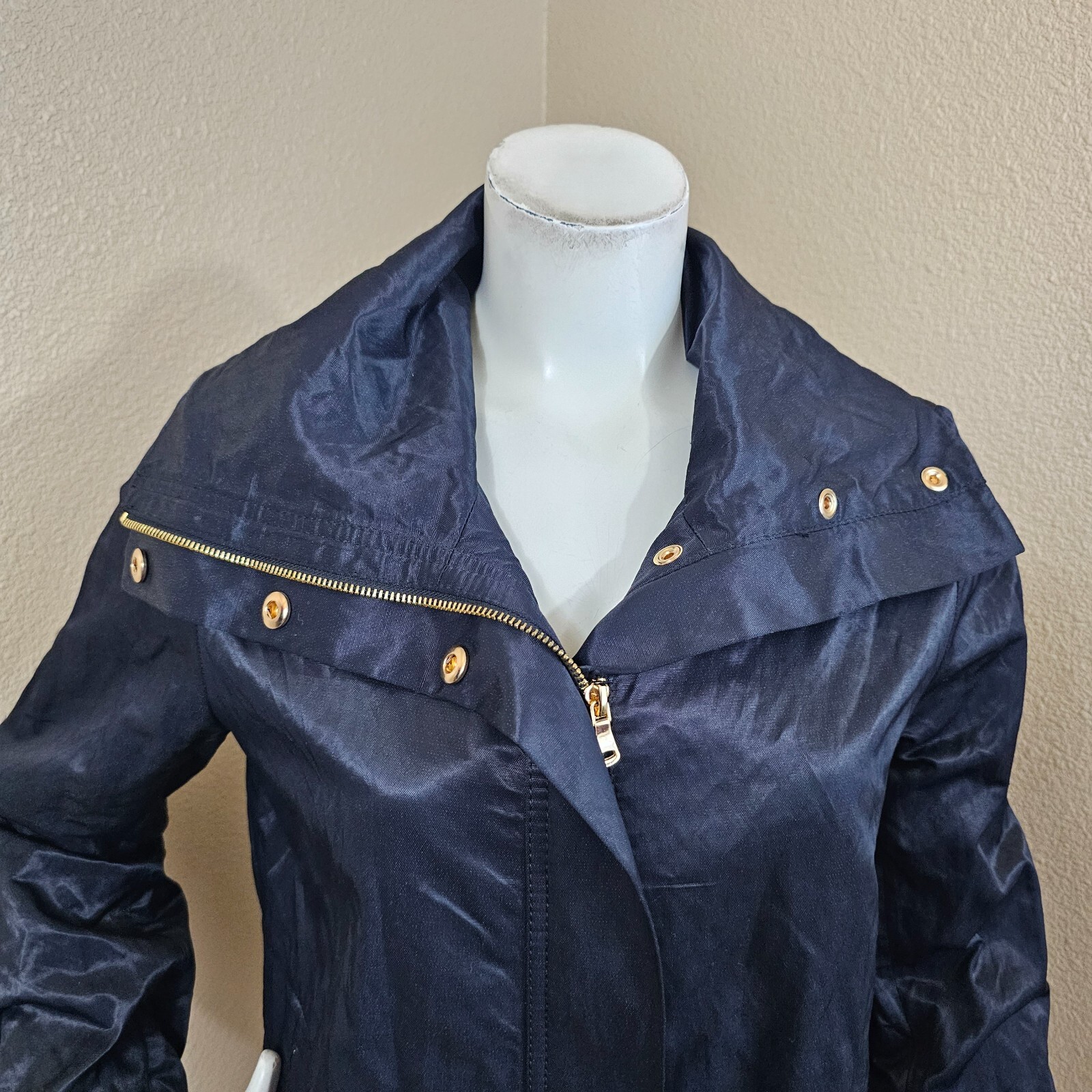 TALBOTS Black Lined Zip Front Rain Jacket~Size 10 - image 2