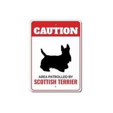 Patrolled By Scottish Terrier Caution Metal Sign Dog Kennel Breed Canine K9 Paw