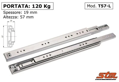 STM COPPIA GUIDE SCORREVOLI a SFERE per CASSETTI 120 kg Estrazione Totale - T57L