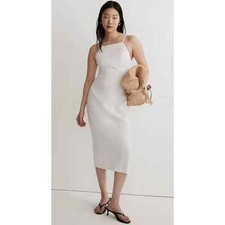 Madewell Goldie White Linen Square Neck Sleeveless Midi Dress Size 12