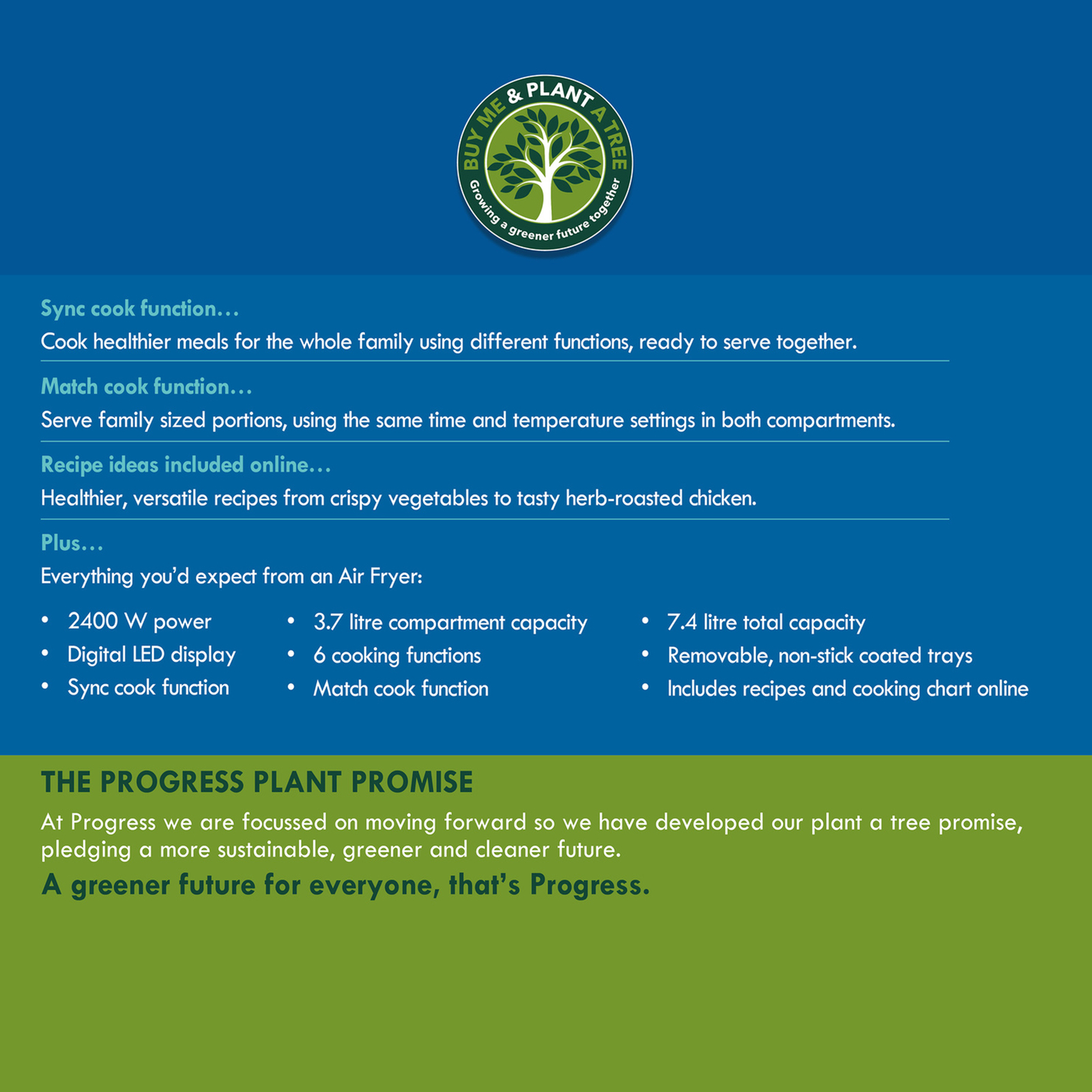 Progress by WW Dual Air Fryer 7.4L 6 Cooking Functions NonStick Trays