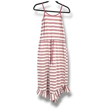 Boutique Girls Striped Ruffle Hem Sleeveless Romper Jumpsuit Pink White 10-12t