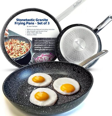 Jean-Patrique Stonetastic Granit Antihaft Bratpfannen - 3er Set | Induktion 