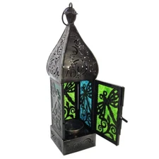 NEW Dragonfly Lantern 9" Metal and Glass Candle Holder for Tealights