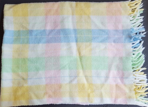 Pastel Plaid Baby Security Blanket Lovey Fringe Acrylic Tennessee Woolen Mills ? - Picture 3 of 4