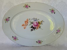 TK THUN CZECHOSLOVAKIA SERVING PLATTER DRESDEN FLOWERS &GOLD, BOHEMIA PORCELAIN 