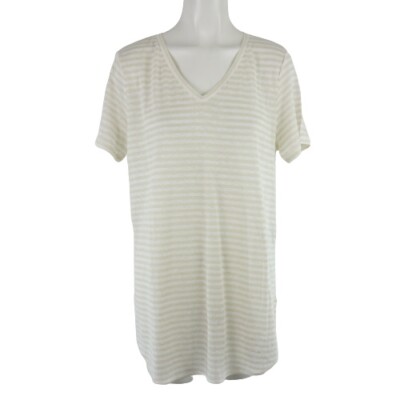 Shirt Beige Weiß MAX MARA Weekend Damen Oberteil Gestreift Leinen T-Shirt Neu