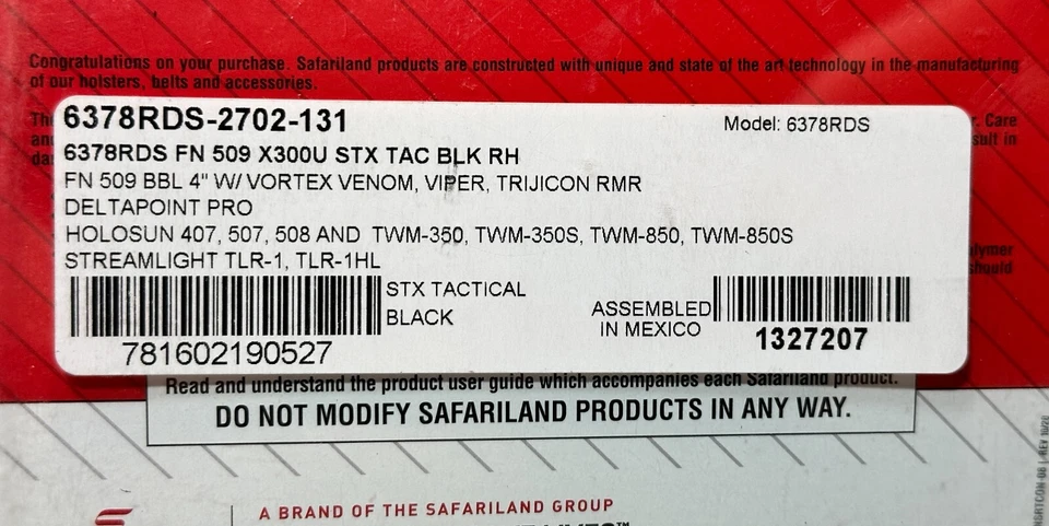 Safariland 6378RDS ALS RH Concealment Duty Holster, FN 509 (4") + LIGHT/RED DOT - Image 2 of 4