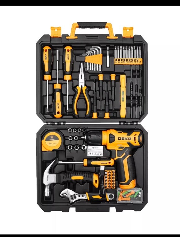 DEKO 126Pcs Hand Tool Kit DIY Household Tool Set 8V Screwdriver