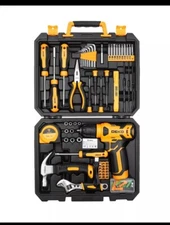 DEKO 126Pcs Hand Tool Kit DIY Household Tool Set 8V Screwdriver Cordless Drill