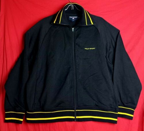Polo Sport Ralph Lauren Men XL Full Zipper Cotton Jacket Sweater Black Yellow - Picture 1 of 7