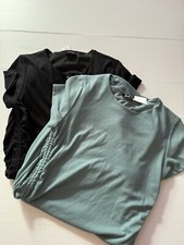2 New Dotti Drawstring Dresses Size L Ribbed Knit Stretch Short Sleeve Midi