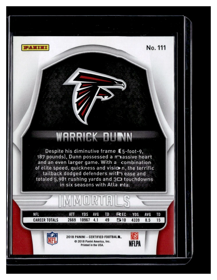 2018 Panini Certified Mirror Purple #111 Warrick Dunn  /10 - Image 2 of 2