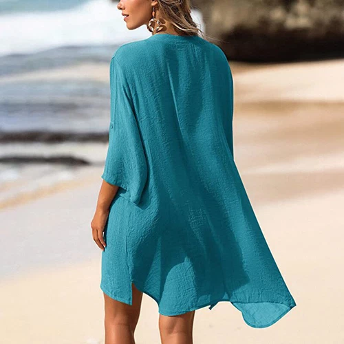 Women Beach Cover Up Half Sleeve Swimsuit Coverup Ladies Bikini Swimwear Summer - Picture 11 of 51