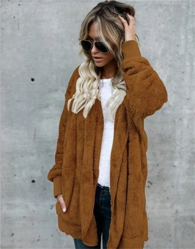 Womens Hooded Sherpa Jacket Fleece Cardigan Winter Trendy Plush Coat - Bild 12 von 30