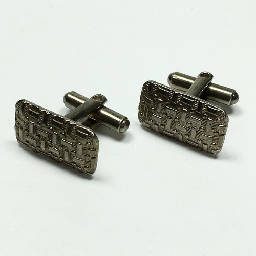 Vintage Silver Tone Basket Weave Men's Cufflinks - Foto 4 di 8