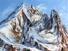 Ölbild 60x80x2 cm Berge Verschneit Bergspitze Alpen Felsen 