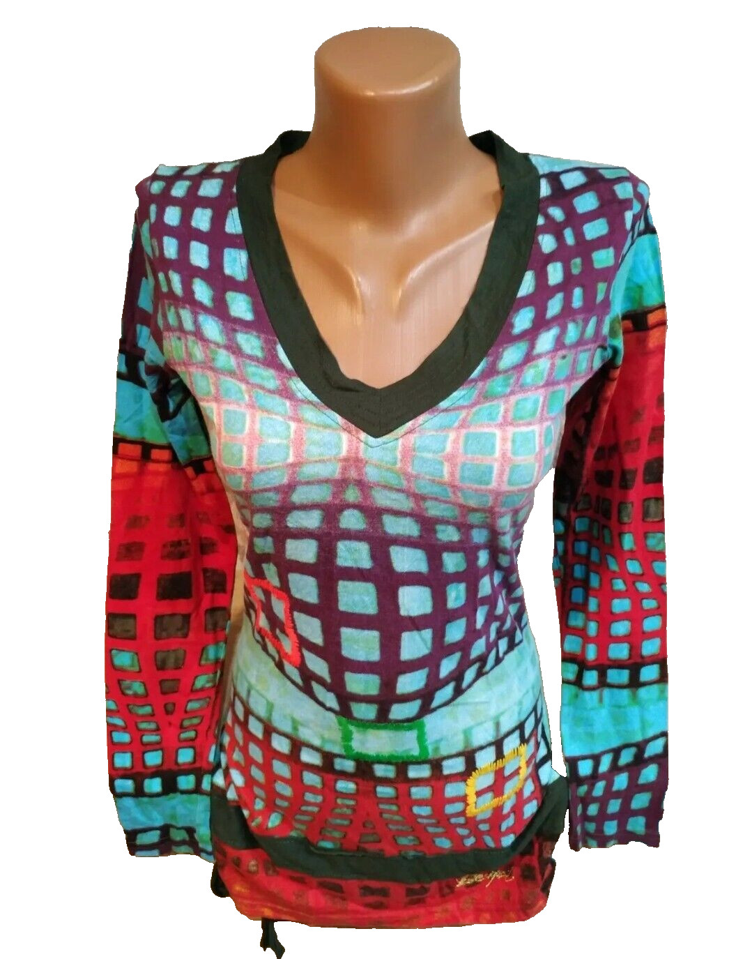 Desigual women's long sleeve t-shirt blouse size S multi color  geometric