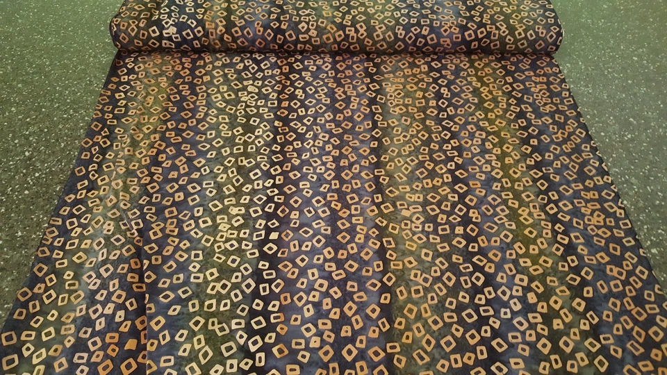 Telas de té verde Batik BTY diseño Princesa Mirah Bali bronceado oliva azul marino cuadrados Foto 3 de 3