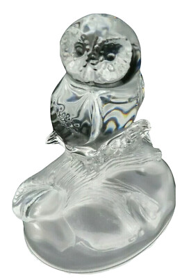 Glass Owl Figurine Cristal d Arques Lead Crystal Clear & Frosted France 5 5/8 