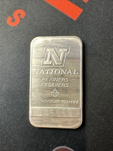 Vintage 1 Troy Oz .999 Fine Silver Bar National Refiners Ounce Rare
