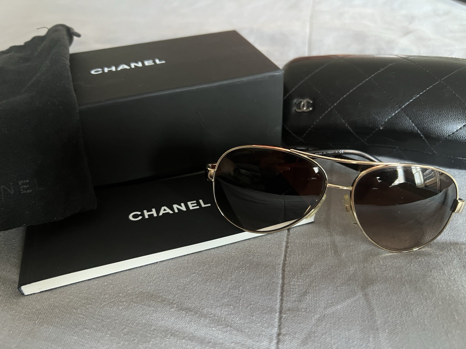 CHANEL GOLD PILOT SUNGLASSES
