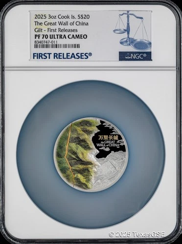 2025 Cook Islands 3oz Silver $20 The Great Wall of China NGC PF70 First Release