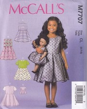 McCALLS 7707 CHILDRENS AND DOLLS DRESS SEWING PATTERN- SIZE CL (6,7,8)