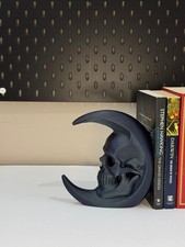 Gothic Skull Moon Bookend | Dark Academia Decor | Crescent Moon Skull Galaxy BLK