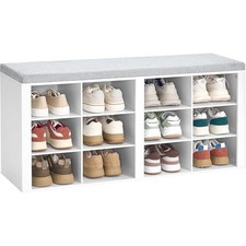 Shoe Bench with Cushion, Entryway Storage Bench with 12 Cubbies, Cubby Shoe Rack