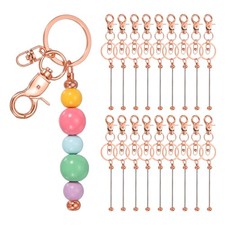 18Pcs Beadable Keychains, DIY Beaded Keychain Making Kit, Rose Gold