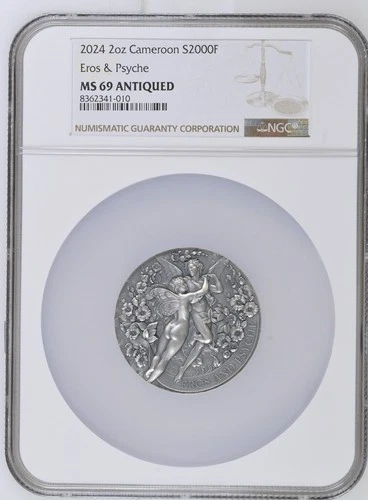 2024 Cameroon Eros and Psyche Celestial Beauty 2 oz Silver Coin NGC MS70