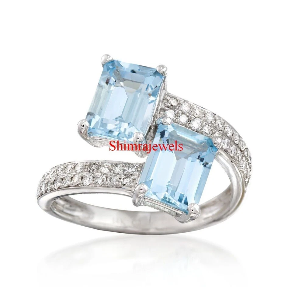 Natürlich Blau Topas Edelstein Mit 18K Weiß Vergoldet Silber Damen Ring #126 - Bild 2 von 4