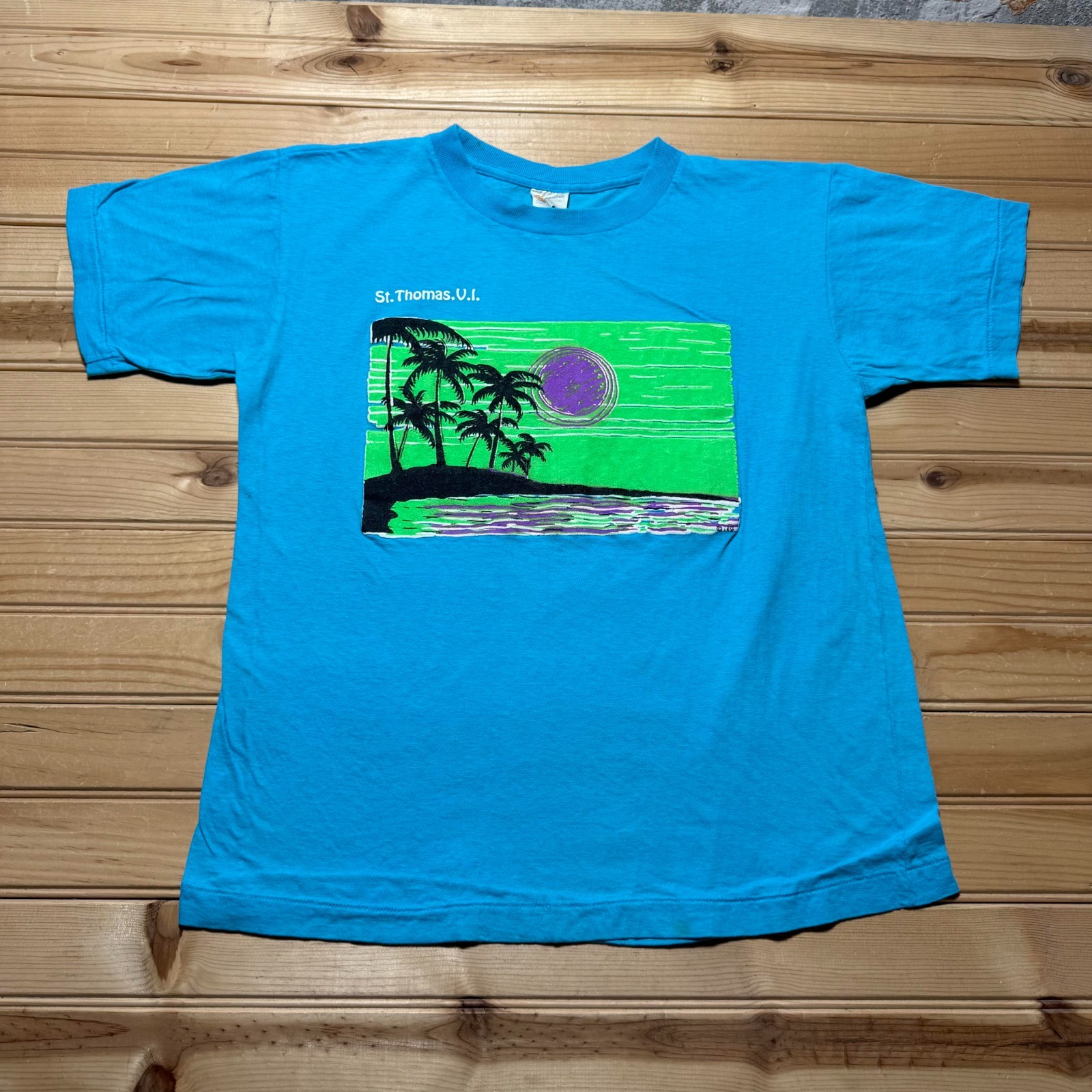 Vintage 90s St Thomas VI Beach Surf Tropical Graphic Souvenir T-Shirt - Large