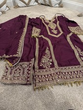 Maroon Pakistani suit, Kameez with pent Gold Embroidery Dupatta for Women