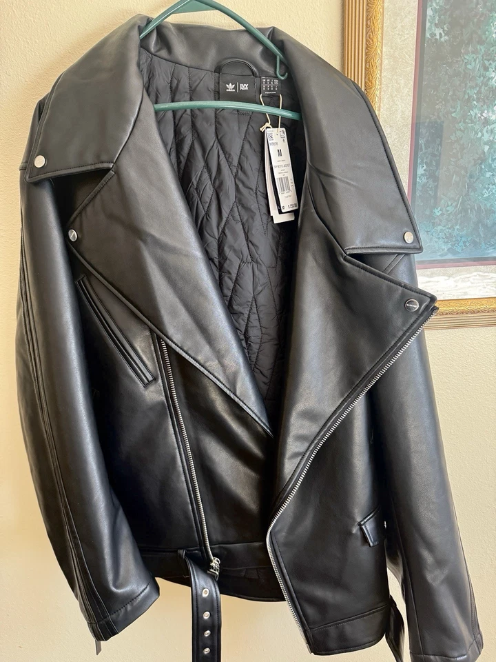 Chaqueta de cuero vegana Adidas IVY Beyonce Tour Moto Abrigo negro de gran tamaño mediano Foto 3 de 4
