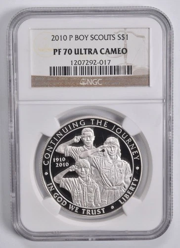 PF70 2010-P UCAM Boy Scouts Commemorative Silver Dollar $1 NGC Brown Lbl *2640