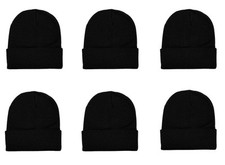 Unisex Knitted Winter Beanie Hat 6 Pcs 2040-BLK-6PC Black