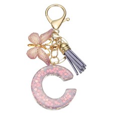Alphabet C Tassel Butterfly Initial Letter Keychain Purple, Pack of 1