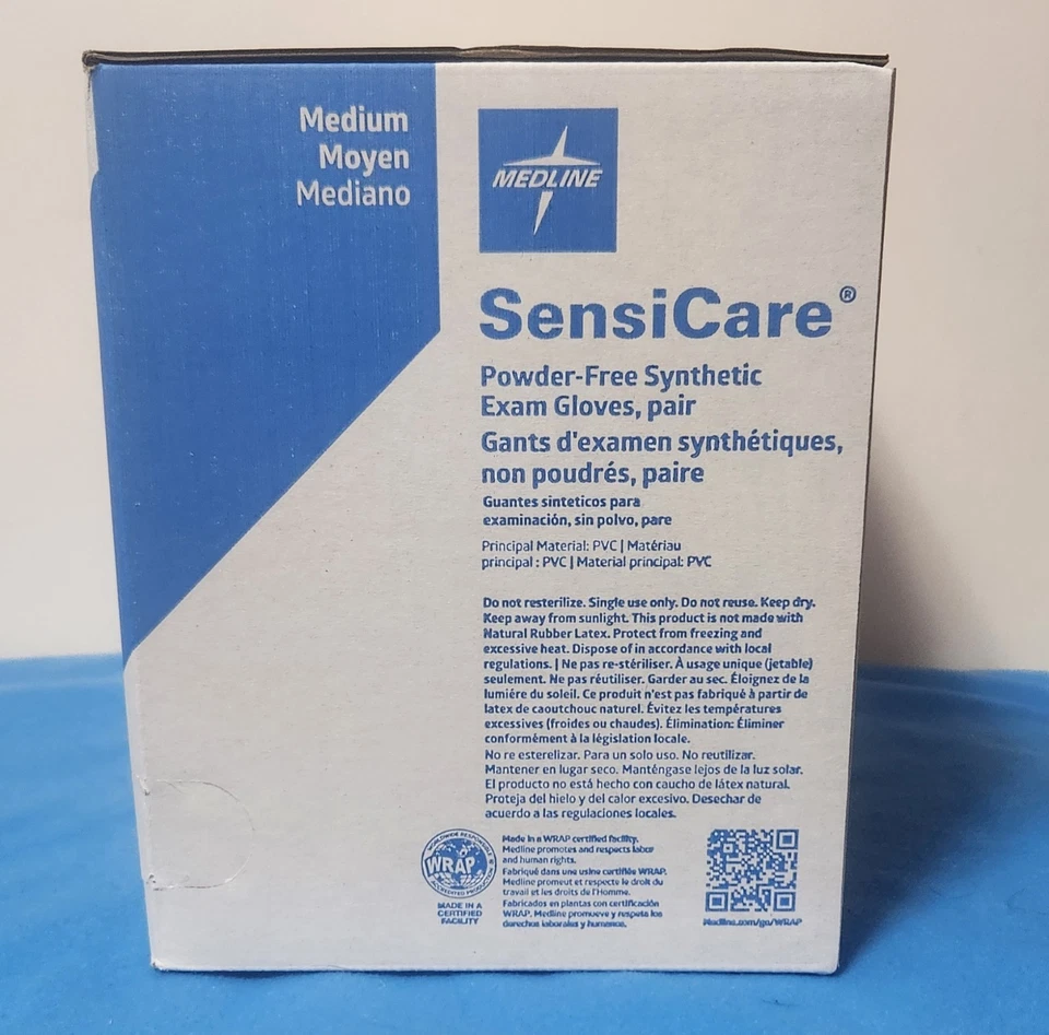 Guantes de examen de vinilo SensiCare medianos estériles Medline 484406 (50 pares/BX) Foto 3 de 4